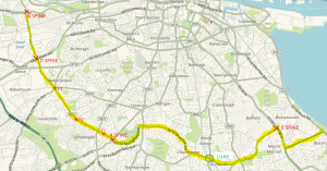 R112 orbital bus route line from Blackrock to Walkinstown